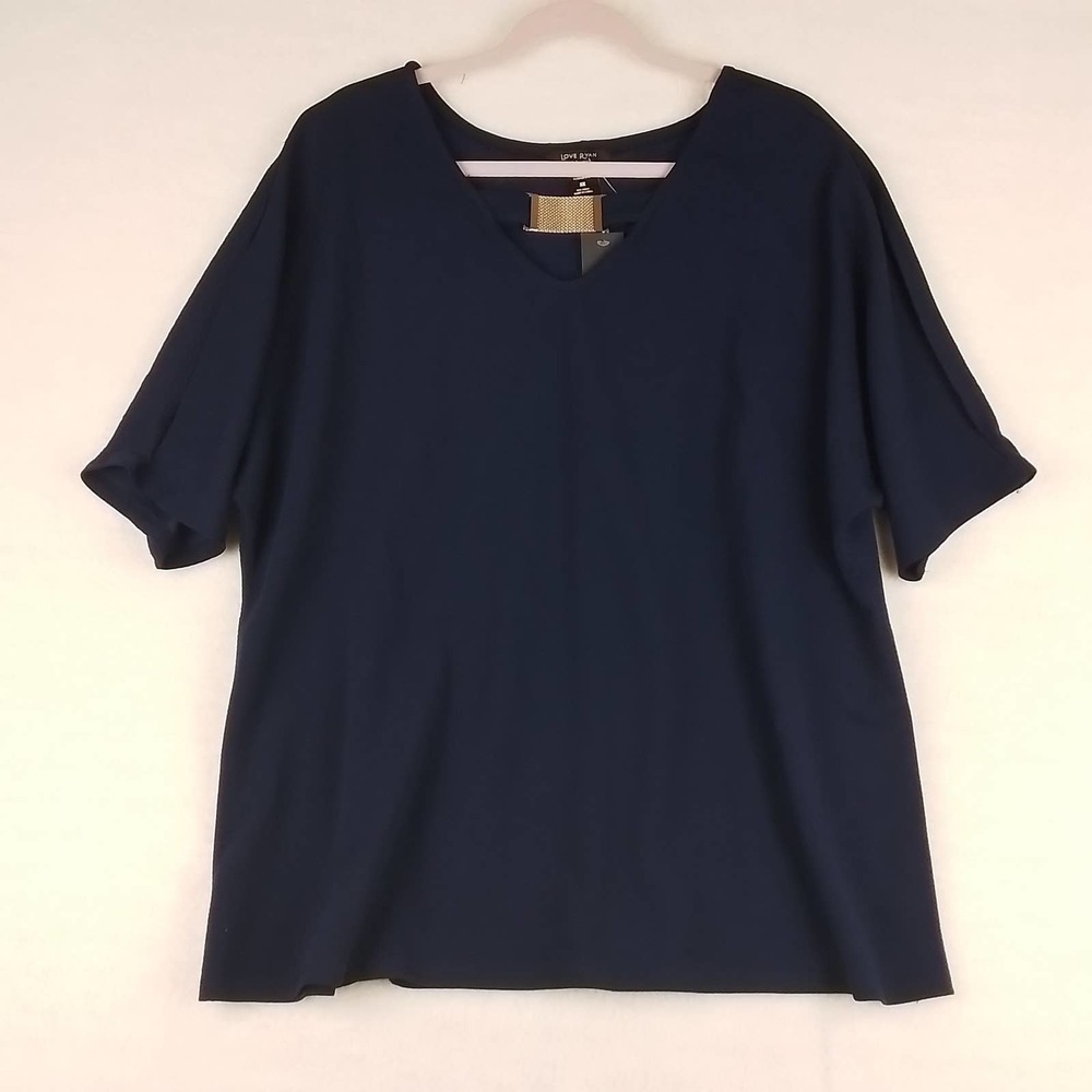 NWT Plus Size Cold Shoulder Blouse 3X‎ in Navy w/ Gold Neck Embellishment